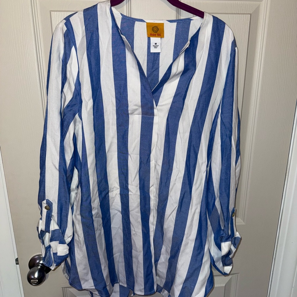 Blue and White Striped women's Shirt dress
